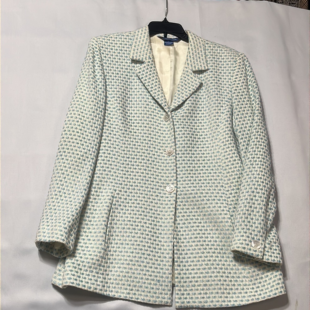 AUSTIN REED VINTAGE WOVEN WOMEN JACKET, BLUE/CREAM SIZE 12